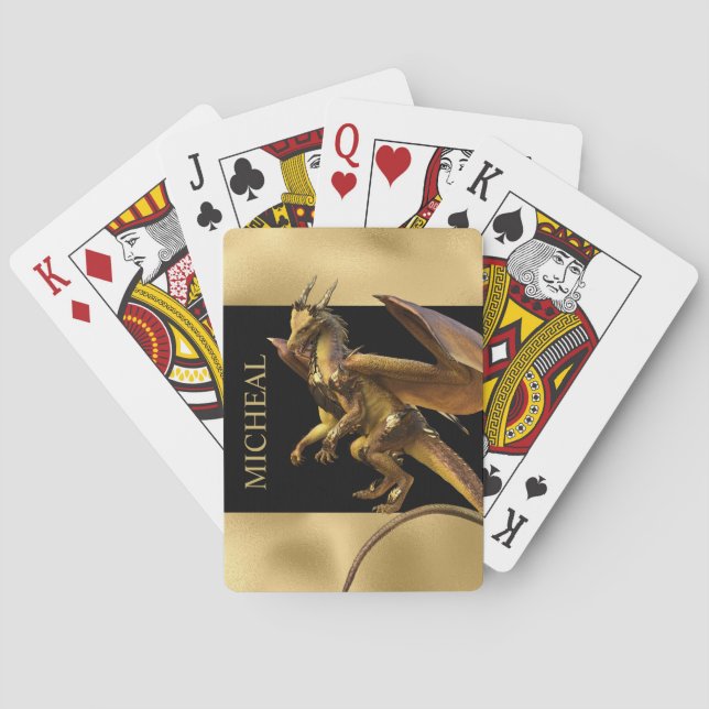 Personalized Gold Dragon Fantasy  Name Poker Cards (Back)