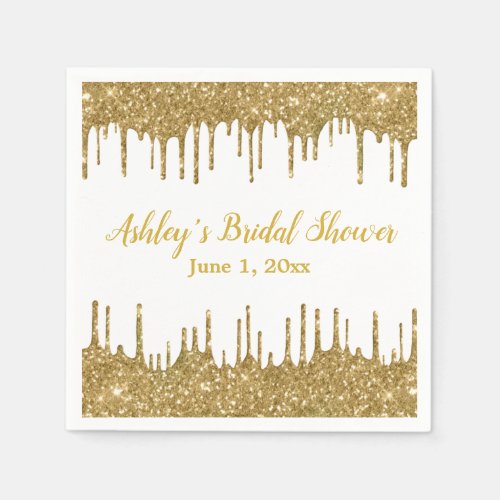 Personalized Gold Drip Bridal Shower Custom Party Napkins