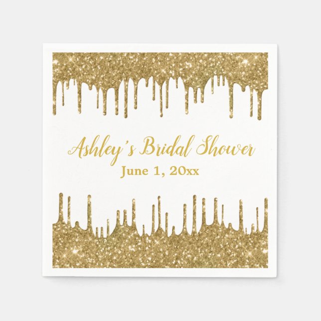 Personalized Gold Drip Bridal Shower Custom Party Napkins (Front)