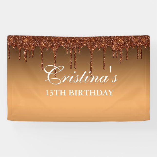 Personalized Gold Dripping Glitter Birthday Banner (Horizontal)
