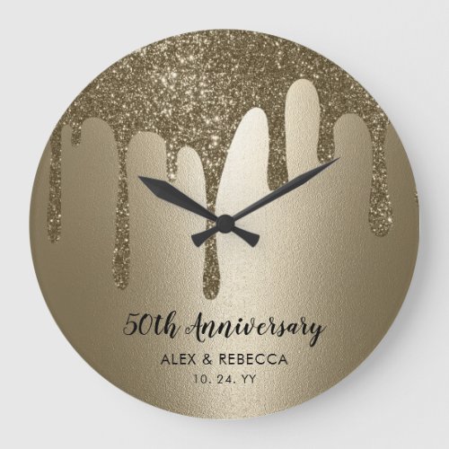 Personalized Gold Drips 50th Wedding Anniversary  Large Clock