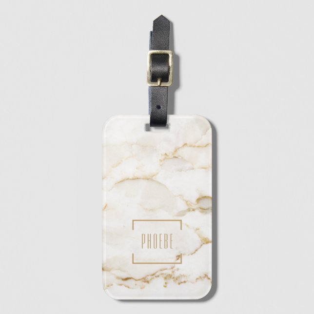 Personalized Gold Effect Marble Name Luggage Tag (Front Vertical)