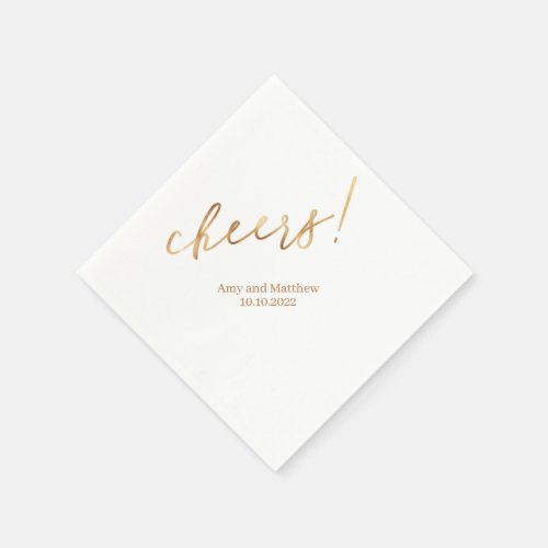 Personalized gold elegant cheers script wedding napkins