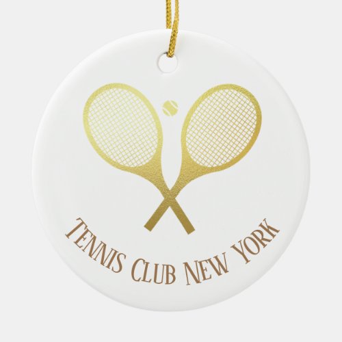 Personalized Gold Elegant Classic Tennis Rackets Ceramic Ornament