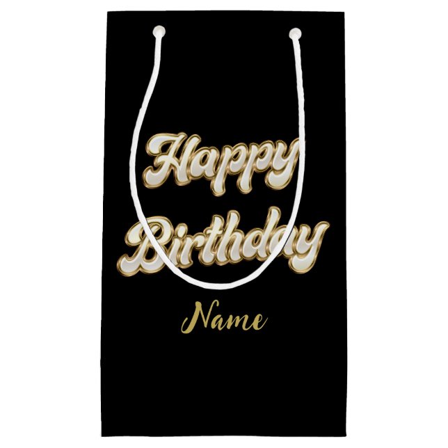 Personalized Gold Elegant Happy Birthday Gift Bag (Front)