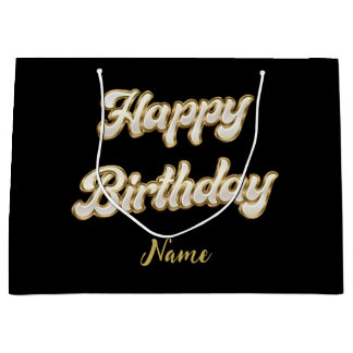 Personalized Gold Elegant Happy Birthday Gift Bag