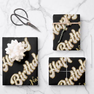Personalized Gold Elegant Happy Birthday Gift Bag Wrapping Paper Sheets