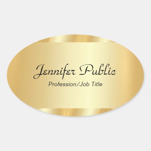 Personalized Gold Elegant Script Glamour Template Oval Sticker