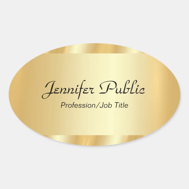 Personalized Gold Elegant Script Glamour Template Oval Sticker (Front)