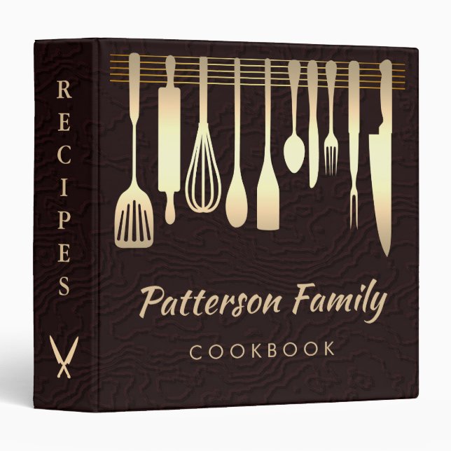 Personalized Gold Family Recipe Cookbook 3 Ring Binder (Front/Spine)