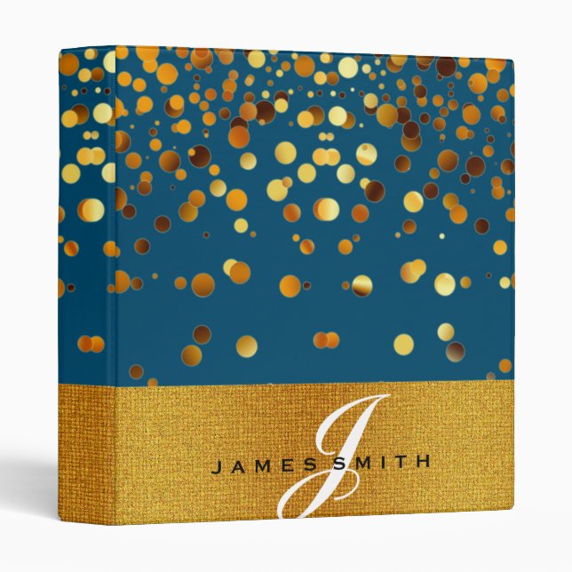 Personalized Gold Faux Confetti Glitter 3 Ring Binder (Front/Spine)