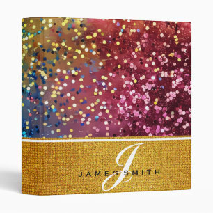 Personalized Gold Faux Confetti Glitter 3 Ring Binder