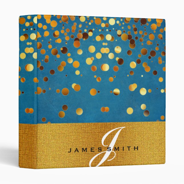 Personalized Gold Faux Confetti Glitter 3 Ring Binder (Front/Spine)