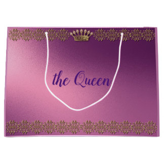 Personalized gold faux glitter crown large gift bag