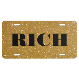 Personalized gold faux glitter license plate