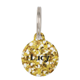 Personalized Gold Faux Glitter Sparkle Paw Dog Pet ID Tag