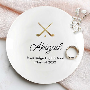 Personalized Gold Field Hockey Graduation Trinket Tray