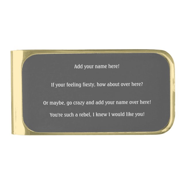 Personalized  gold finish money clip (Front)