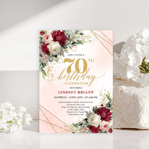 Personalized gold floral 70th birthday invite men