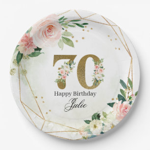 Personalized Gold & Floral Custom 70th  Paper Plates