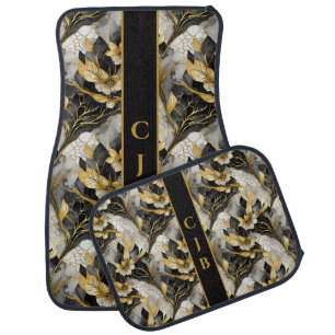 Personalized Gold Floral Marbleized Car Floor Mats