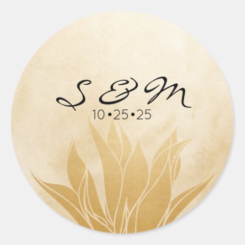 Personalized Gold Floral Wedding  Classic Round Sticker