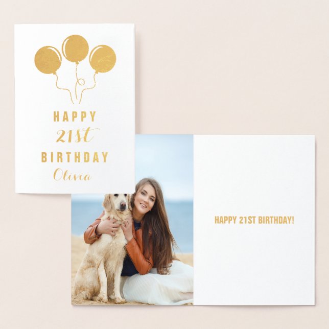 Personalized Gold Foil 21st Birthday Greeting Card (Display)