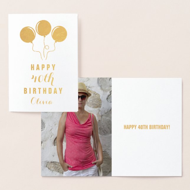 Personalized Gold Foil 40th Birthday Greeting Card (Display)