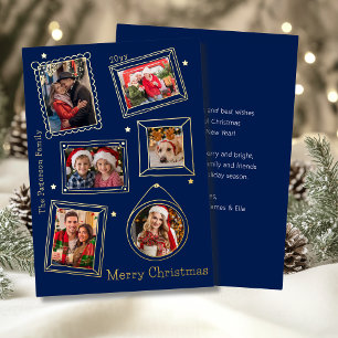 Personalized Gold Foil 6 Photo Christmas Collage Holiday Card