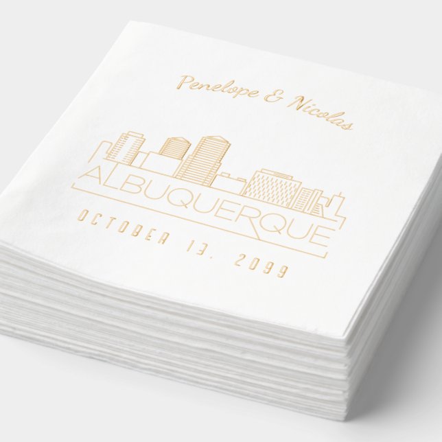 Personalized Gold Foil Albuquerque Wedding Napkins (Detail)