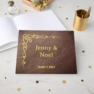 Personalized Gold Foil And Faux Leather Foil Guest Book