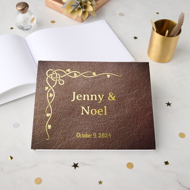 Personalized Gold Foil And Faux Leather  Foil Guest Book (Front Open)