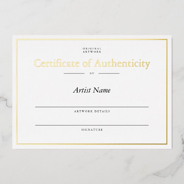 Personalized Gold Foil Certificate of Authenticity Foil Invitation (Front)