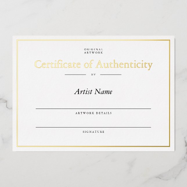 Personalized Gold Foil Certificate of Authenticity Invitation (Front)