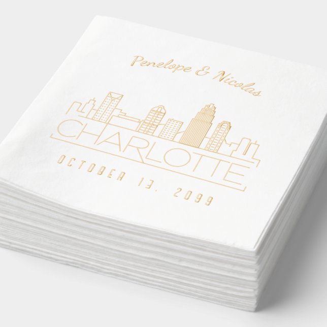 Personalized Gold Foil Charlotte Wedding Napkins (Detail)