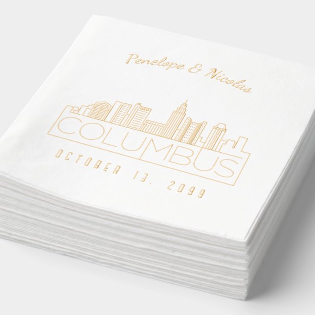 Personalized Gold Foil Columbus Wedding Napkins (Detail)