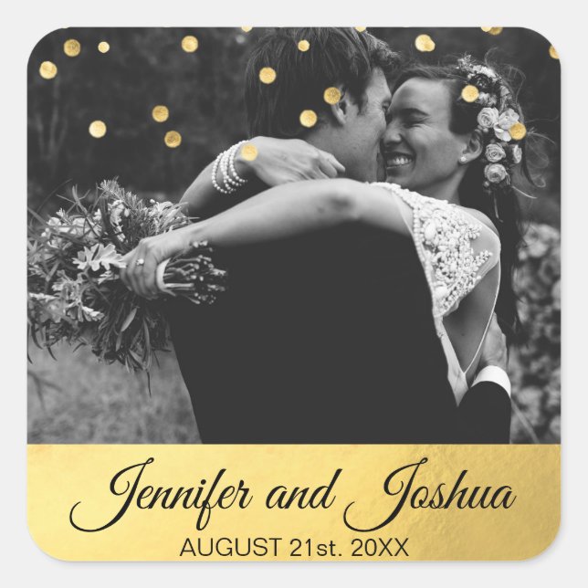 Personalized Gold Foil Confetti Wedding | PHOTO Square Sticker (Front)