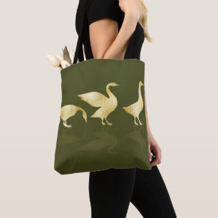 Personalized Gold Foil Geese Sage Green Tote Bag