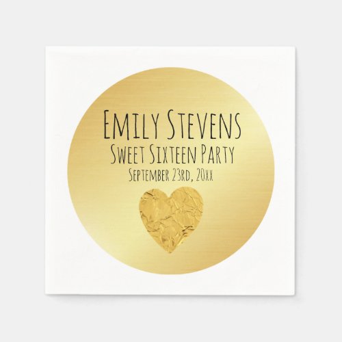 Personalized Gold Foil Heart Sweet 16 Napkins