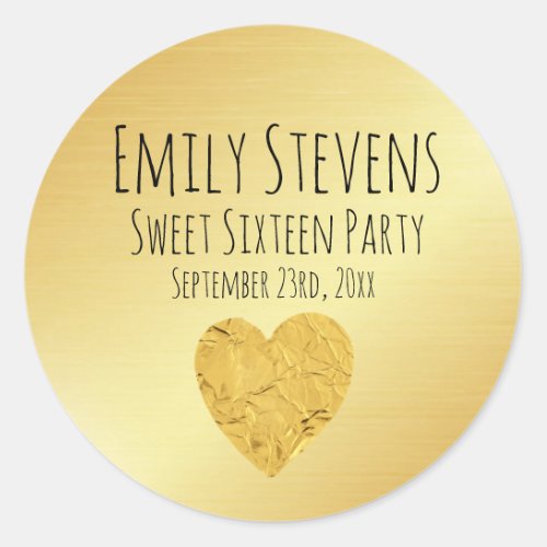 Personalized Gold Foil Heart Sweet 16 Sticker