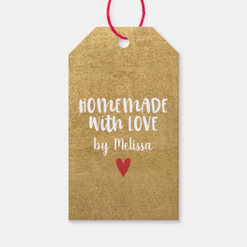 Personalized Gold Foil Homemade With Love Heart Gift Tags