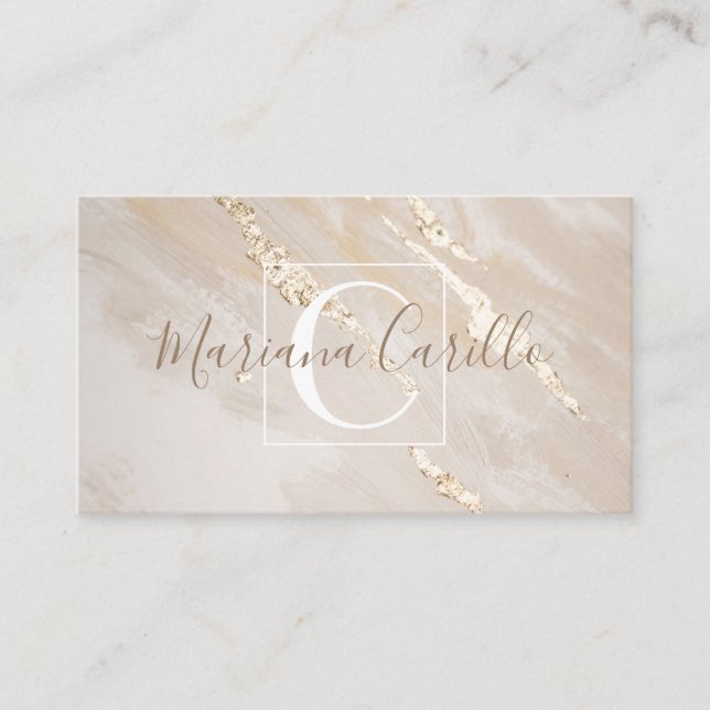 Personalized Gold Foil Marble Monogram Business Card (Front)