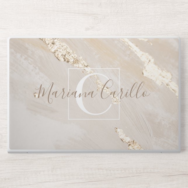 Personalized Gold Foil Marble Monogram HP Laptop Skin (Front)