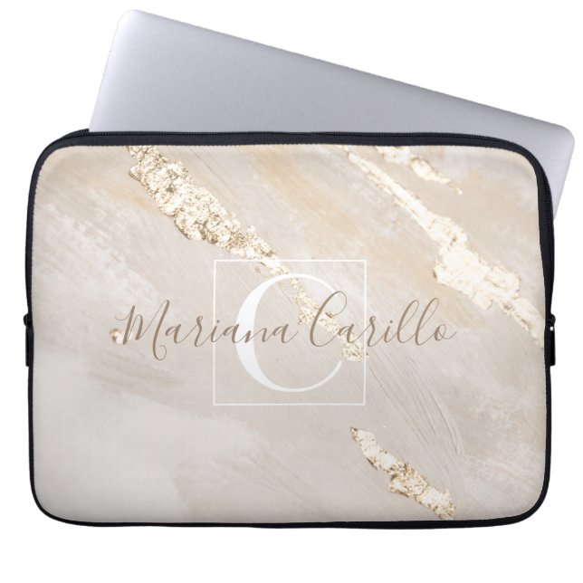 Personalized Gold Foil Marble Monogram Laptop Sleeve (Front)