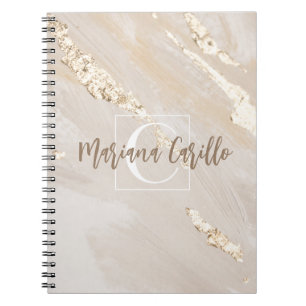 Personalized Gold Foil Marble Monogram Script Notebook