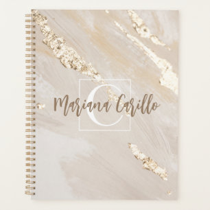 Personalized Gold Foil Marble Monogram Script  Planner