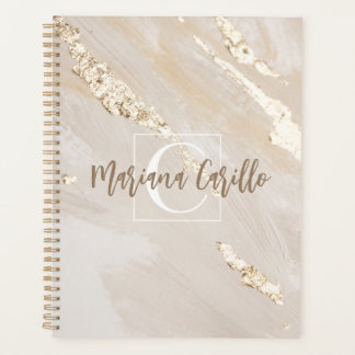 Personalized Gold Foil Marble Monogram Script Planner