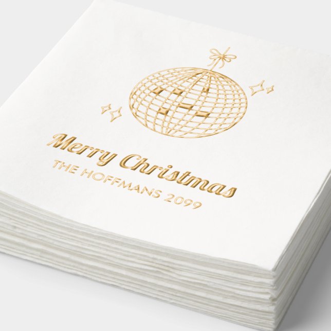 Personalized Gold Foil Retro Disco Xmas Napkins (Detail)