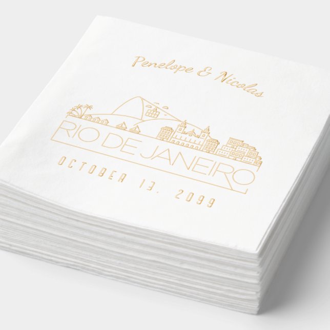 Personalized Gold Foil Rio De Janeiro Napkins (Detail)