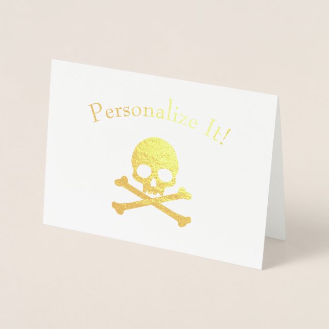 Personalized Gold Foil Skull And Crossbones Card (Front)